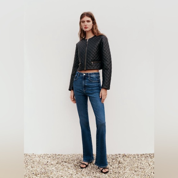 ZARA FAUX LEATHER CROPPED QUILTED JACKET - Picture 2 of 14